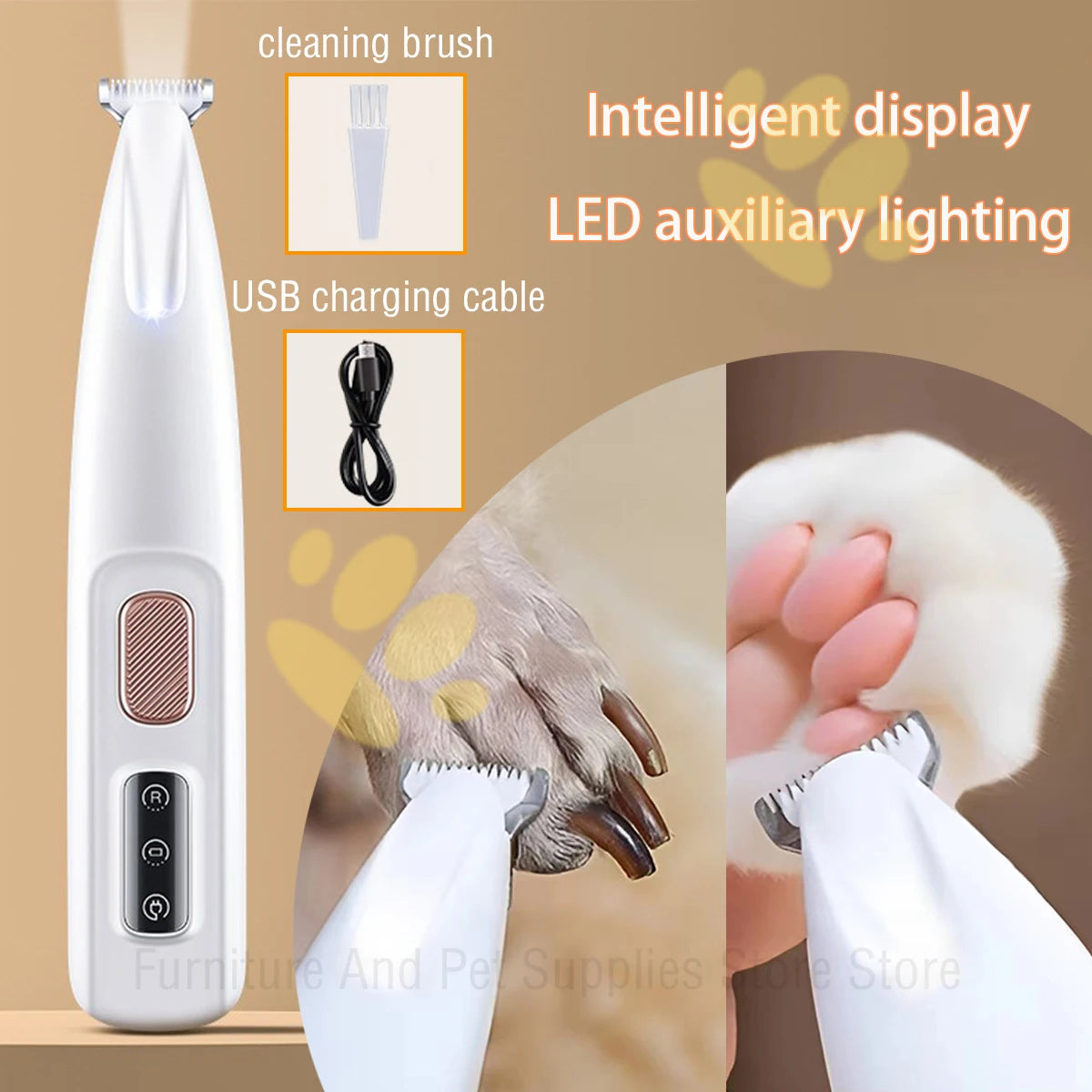 New Dog Paw Trimmer with LED Light Fully Waterproof Pet Hair Trimmer with LED Display Dog Clippers for Grooming 18Mm Widen Blade